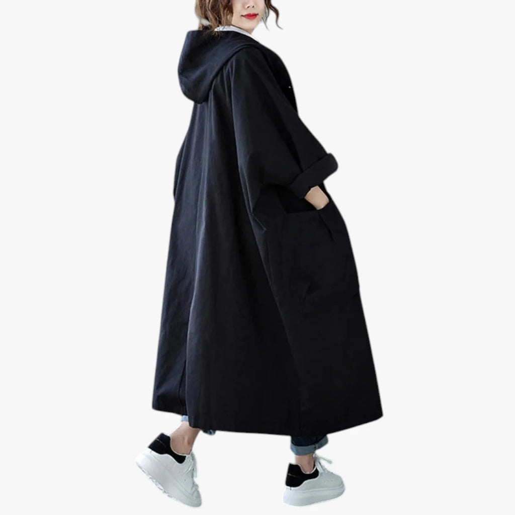 Dame Lang Oversize Frakke med Hætte