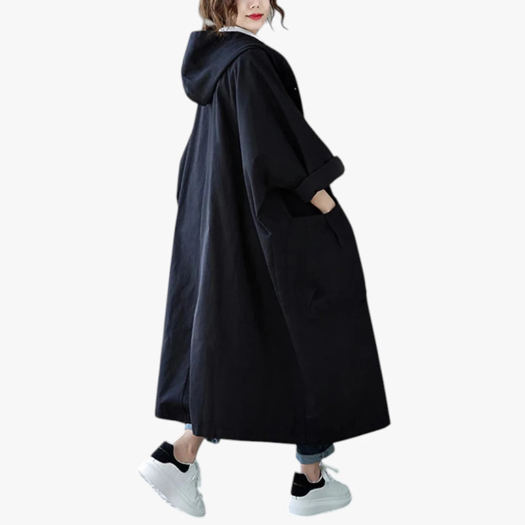 Dame Lang Oversize Frakke med Hætte