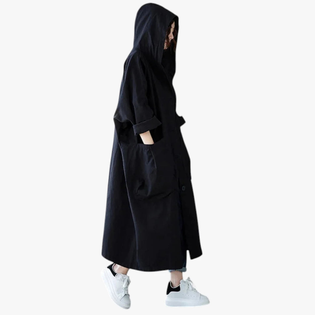 Dame Lang Oversize Frakke med Hætte