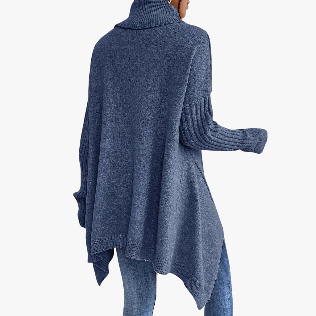 Dame Lang Oversize Sweater med Rullekrave