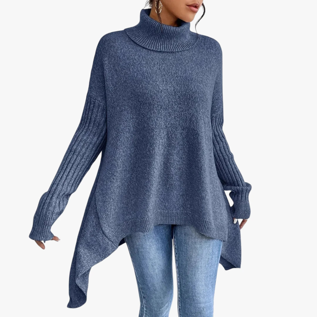 Dame Lang Oversize Sweater med Rullekrave