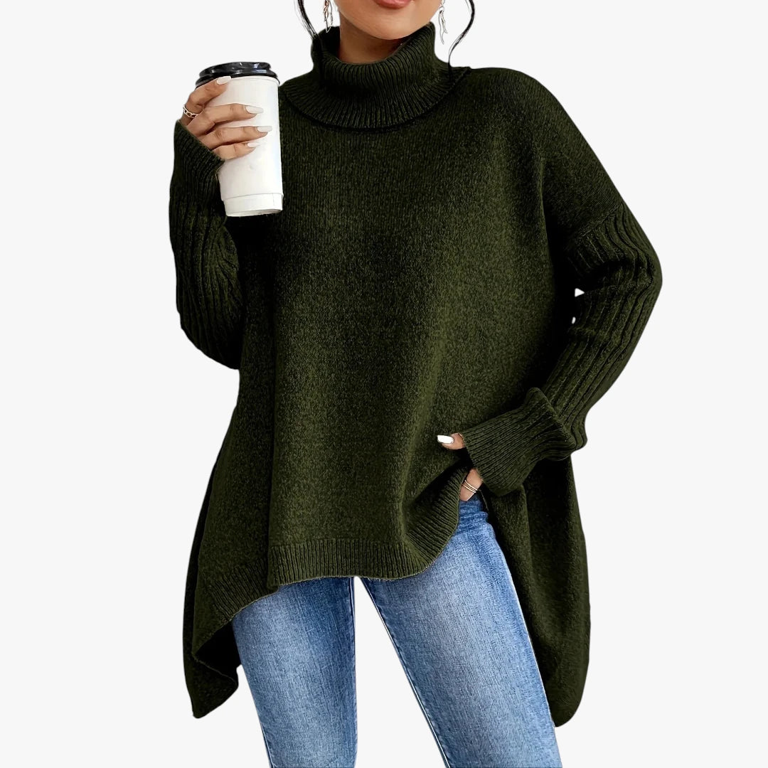 Dame Lang Oversize Sweater med Rullekrave