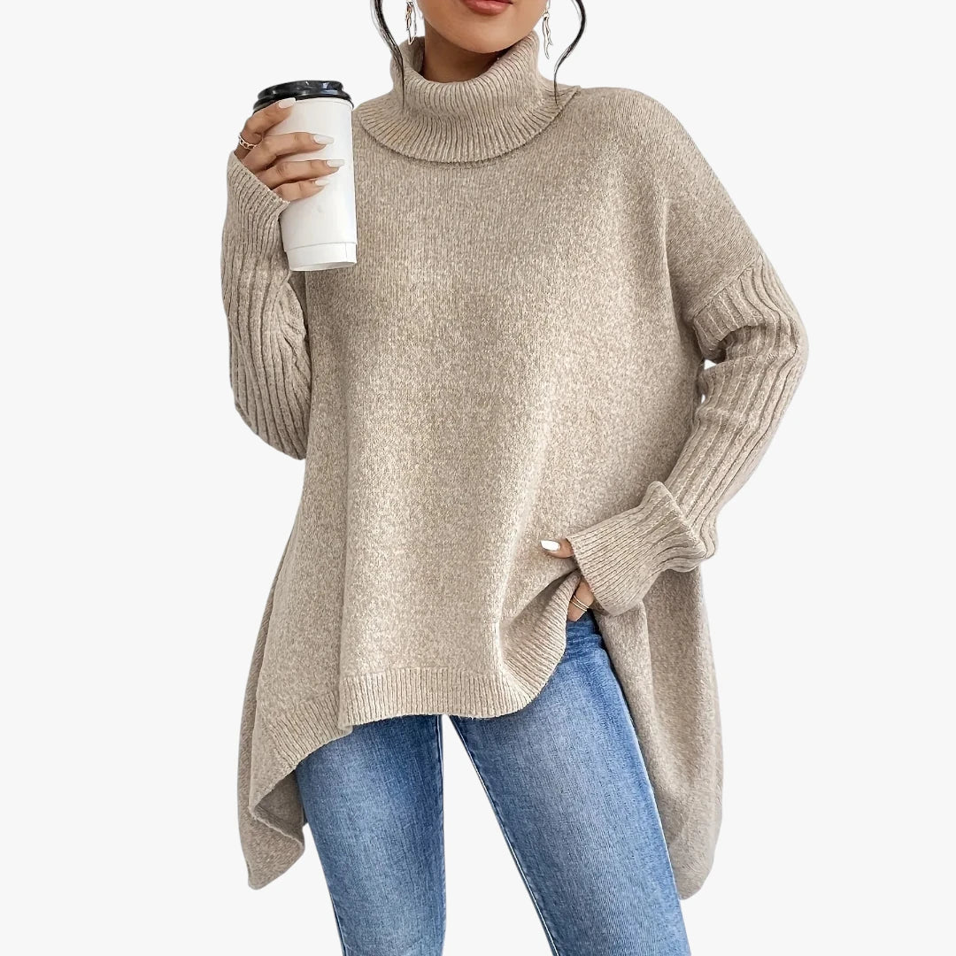 Dame Lang Oversize Sweater med Rullekrave