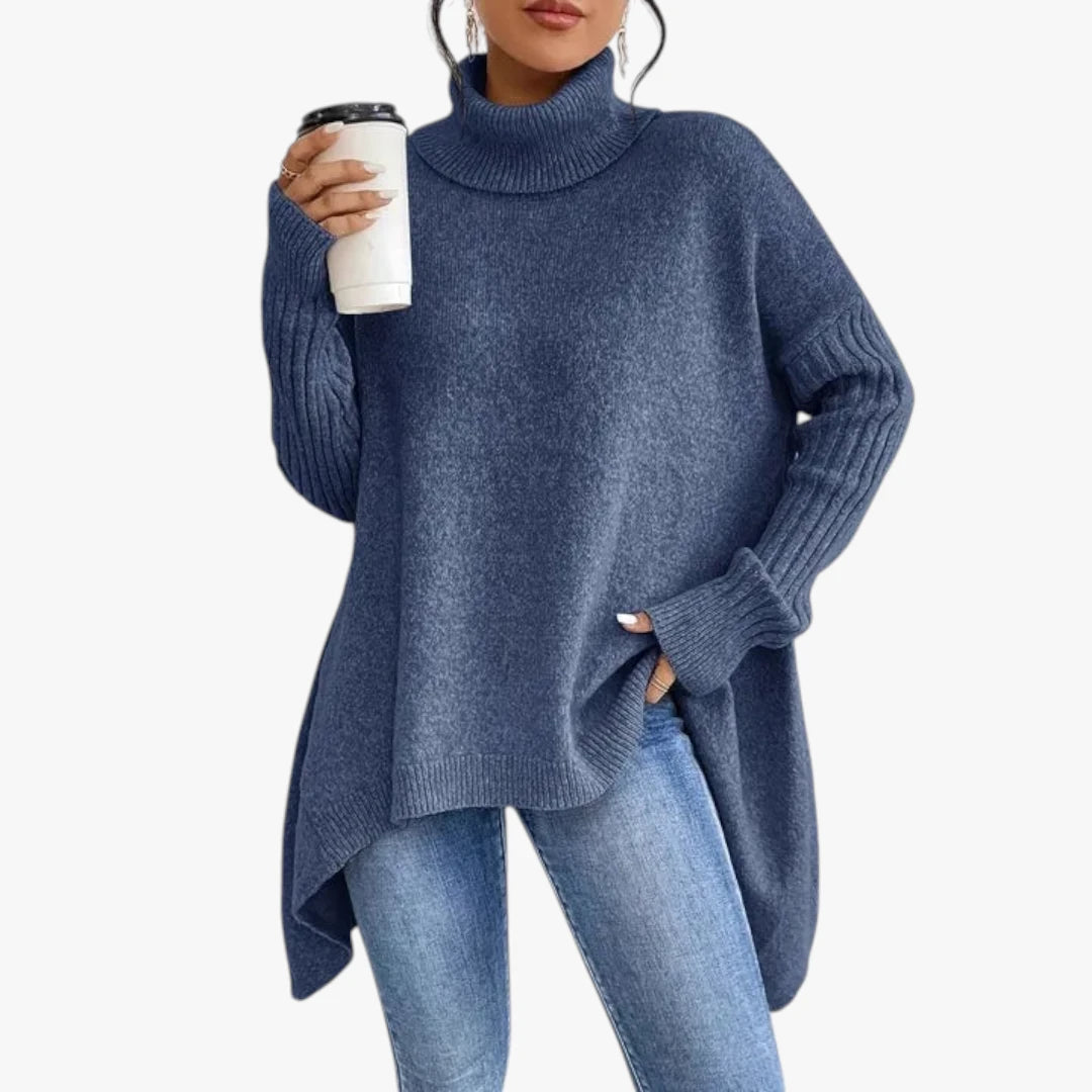 Dame Lang Oversize Sweater med Rullekrave