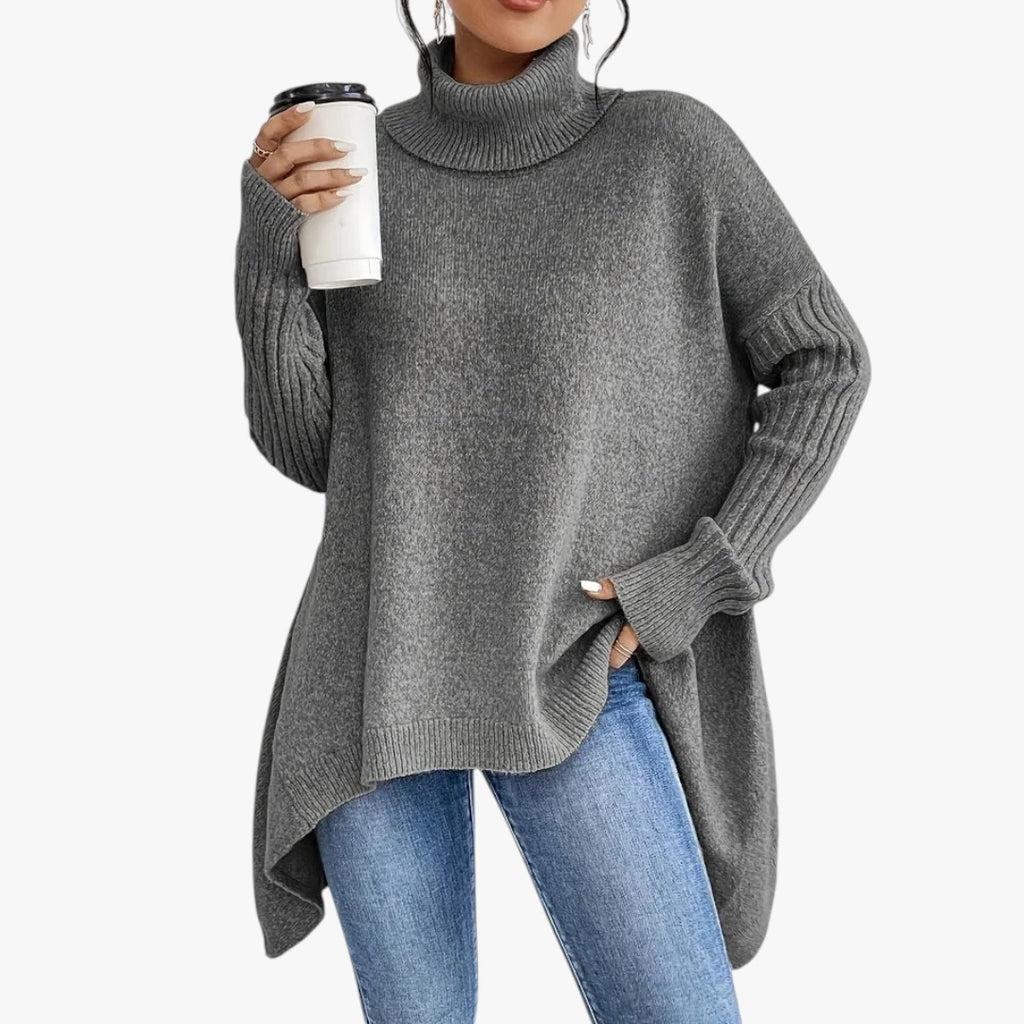 Dame Lang Oversize Sweater med Rullekrave