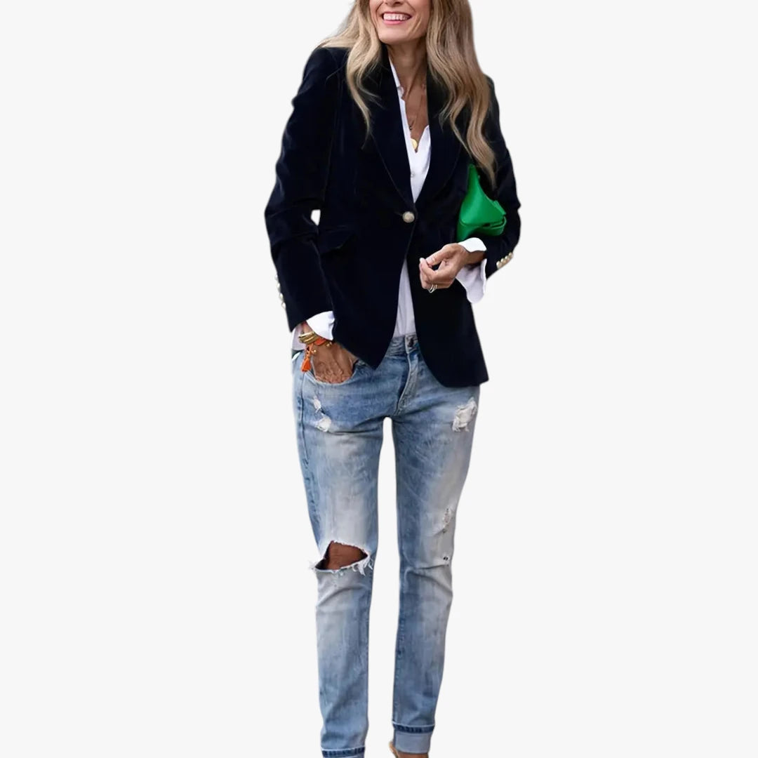 Dame Lang Slim Fit Blazer med Knaplukning