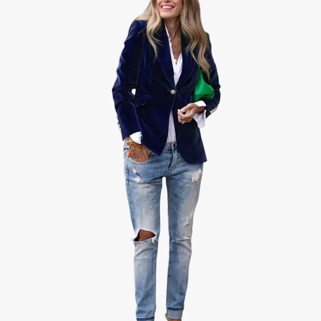 Dame Lang Slim Fit Blazer med Knaplukning