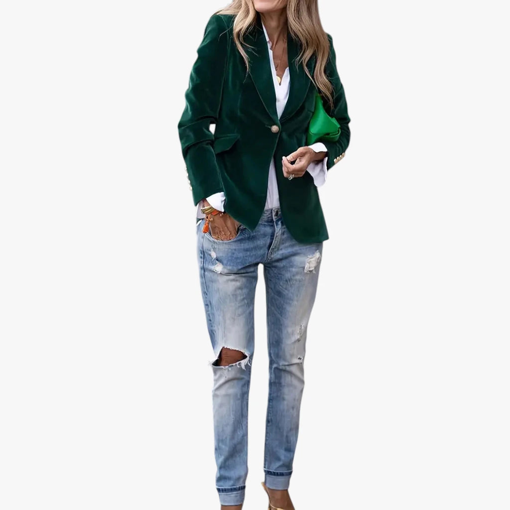 Dame Lang Slim Fit Blazer med Knaplukning
