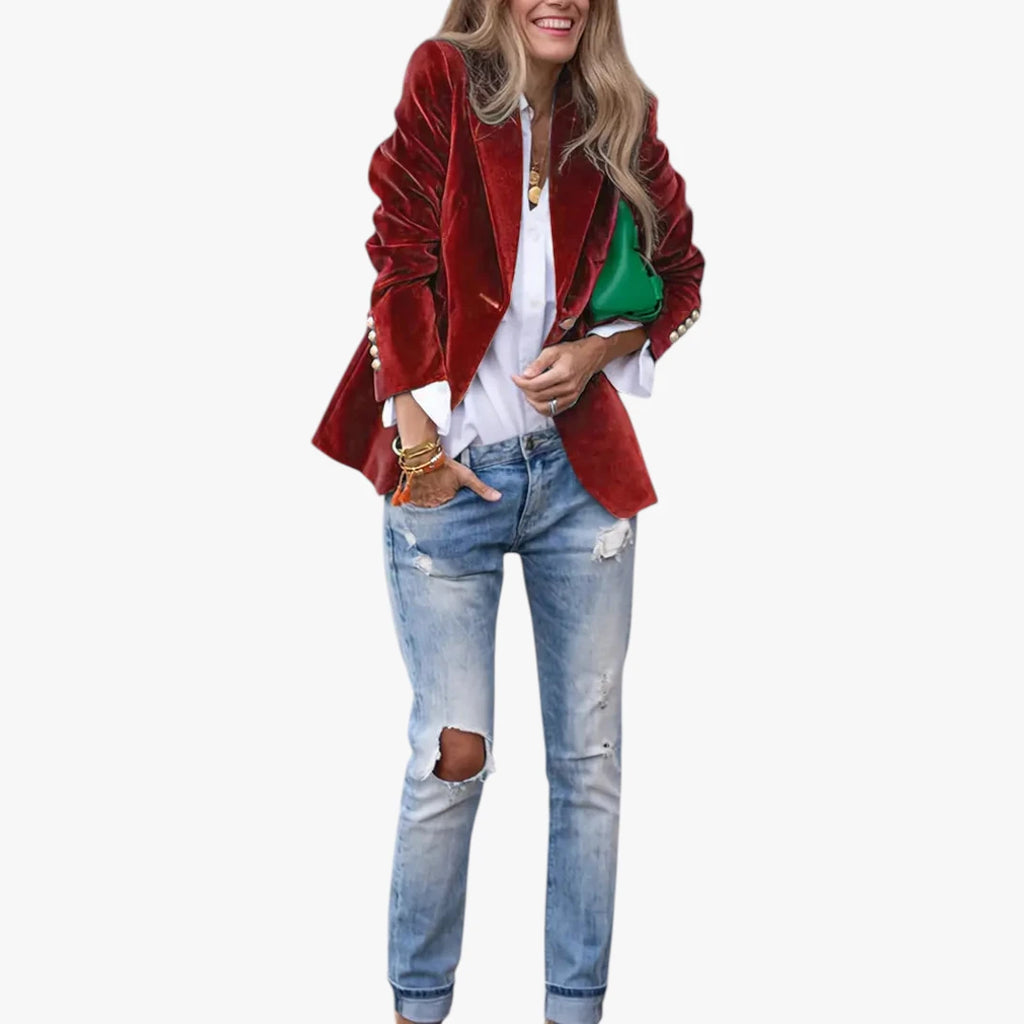 Dame Lang Slim Fit Blazer med Knaplukning