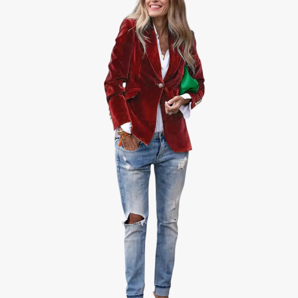 Dame Lang Slim Fit Blazer med Knaplukning