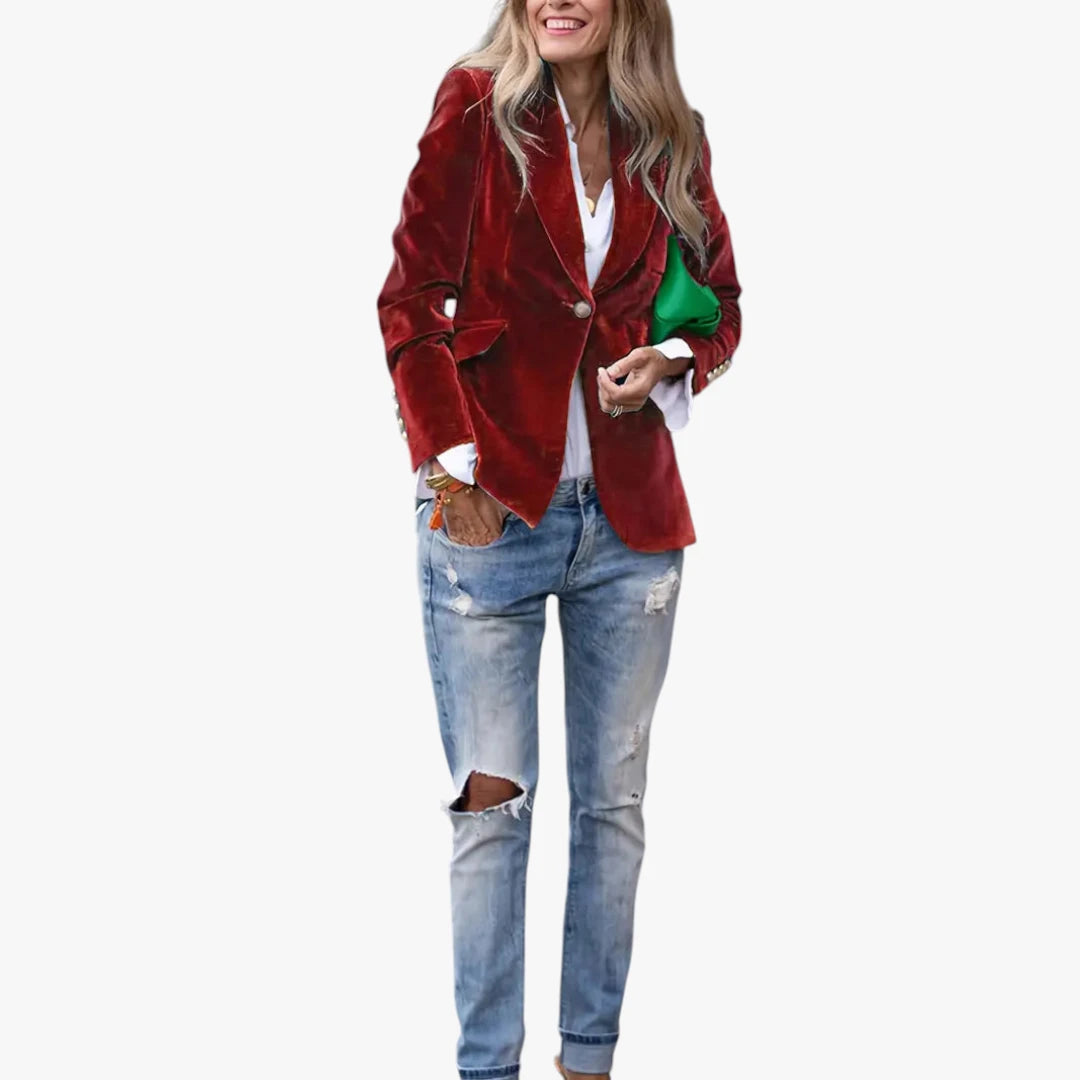 Dame Lang Slim Fit Blazer med Knaplukning