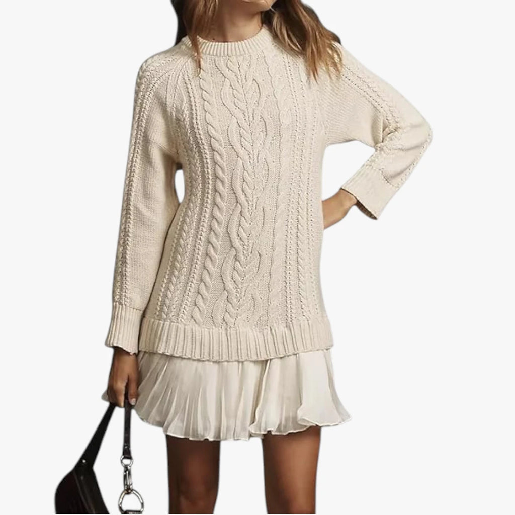 Dame Lang Sweater Mini Kjole med Kabelstrik