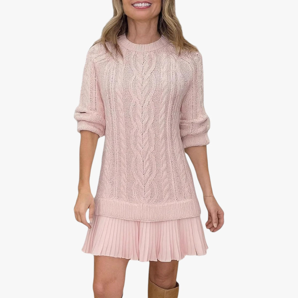 Dame Lang Sweater Mini Kjole med Kabelstrik