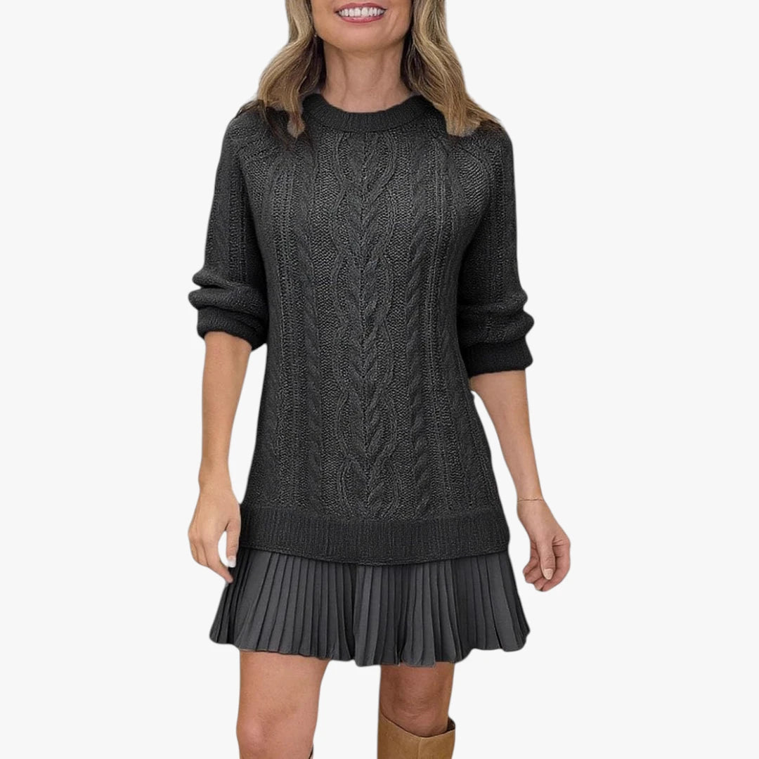 Dame Lang Sweater Mini Kjole med Kabelstrik