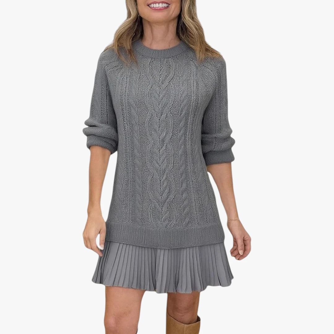 Dame Lang Sweater Mini Kjole med Kabelstrik