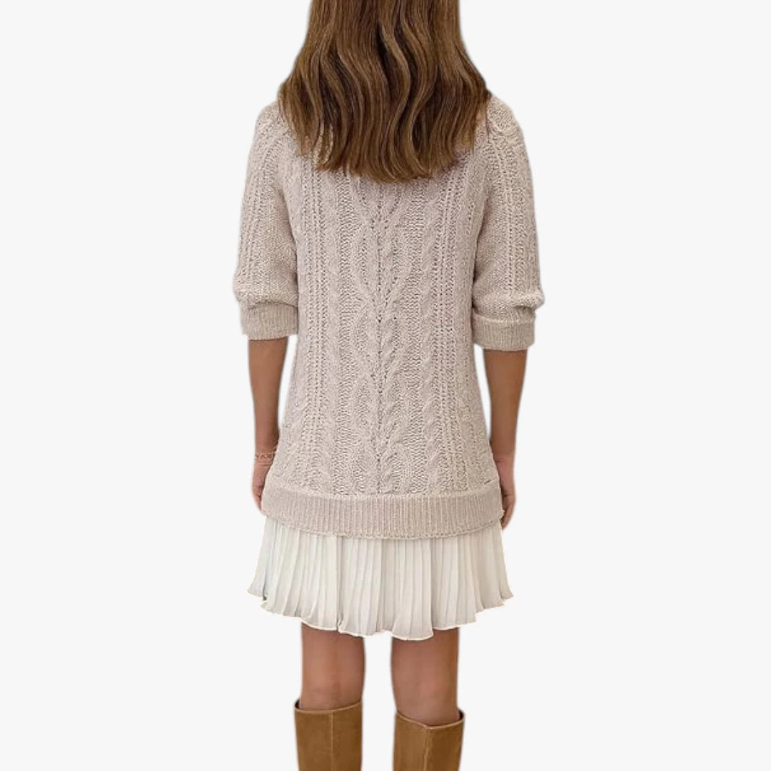 Dame Lang Sweater Mini Kjole med Kabelstrik