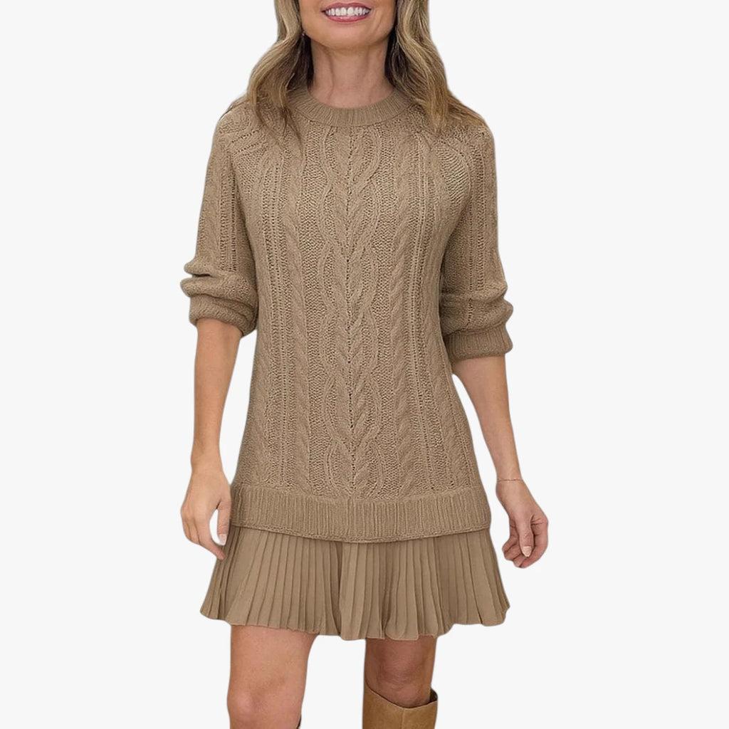 Dame Lang Sweater Mini Kjole med Kabelstrik