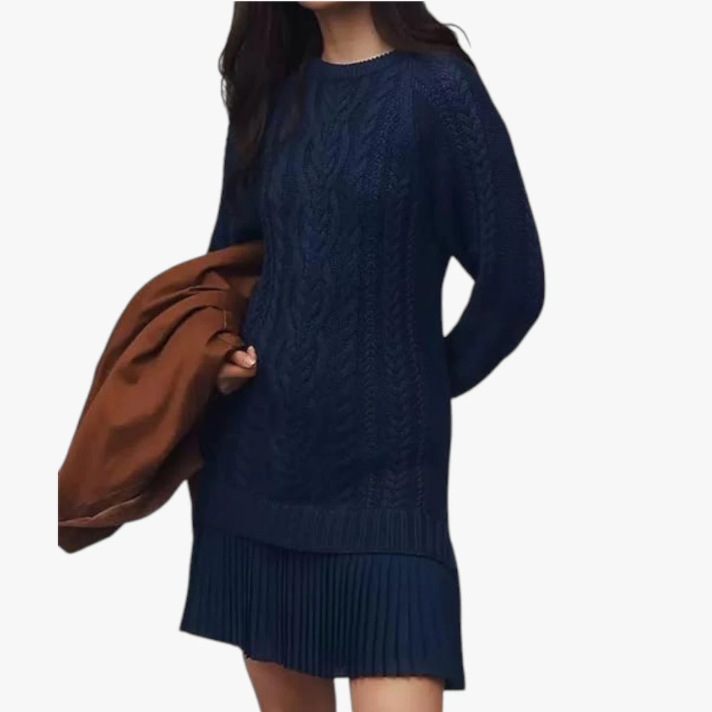 Dame Lang Sweater Mini Kjole med Kabelstrik