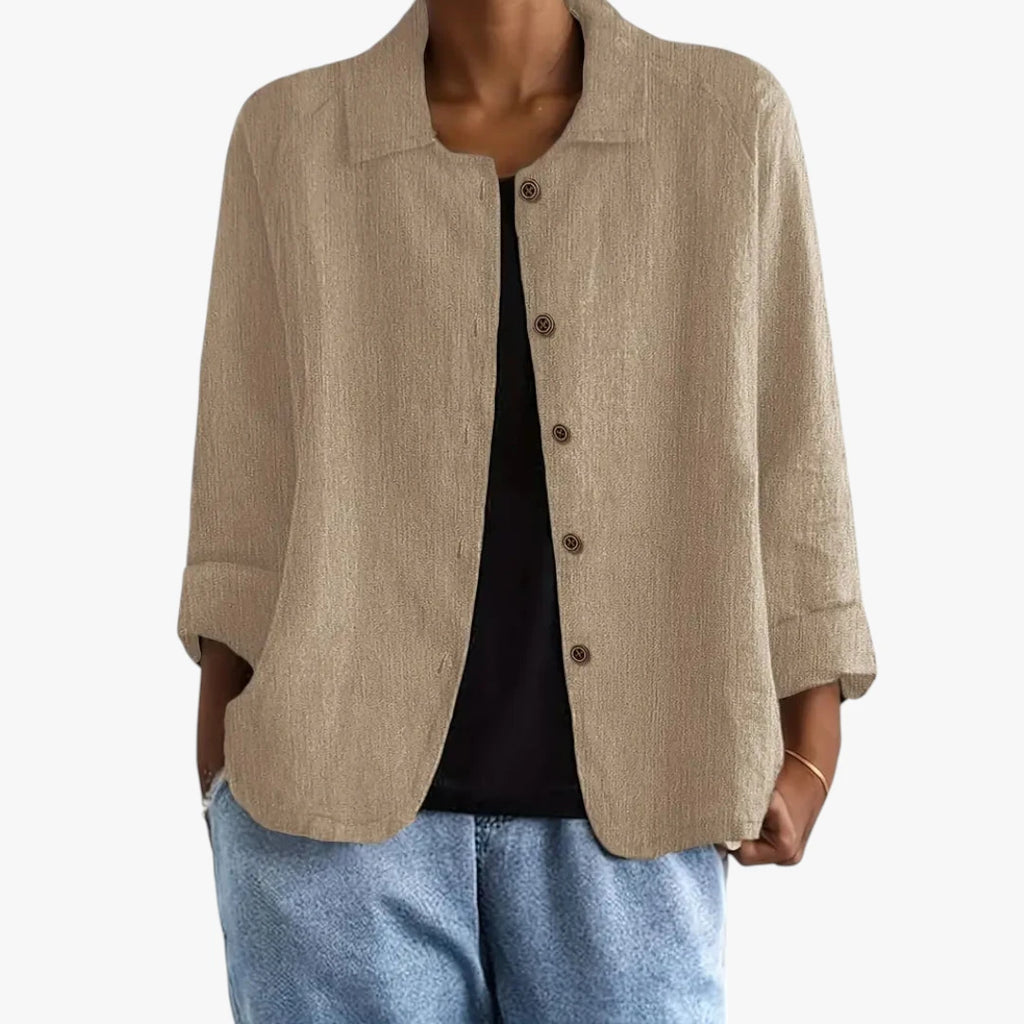 Dame Langærmet Skjortebluse med Knapper og krave
