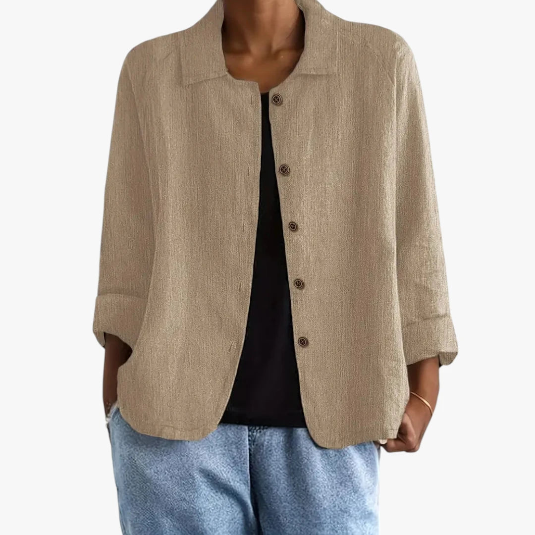 Dame Langærmet Skjortebluse med Knapper og krave