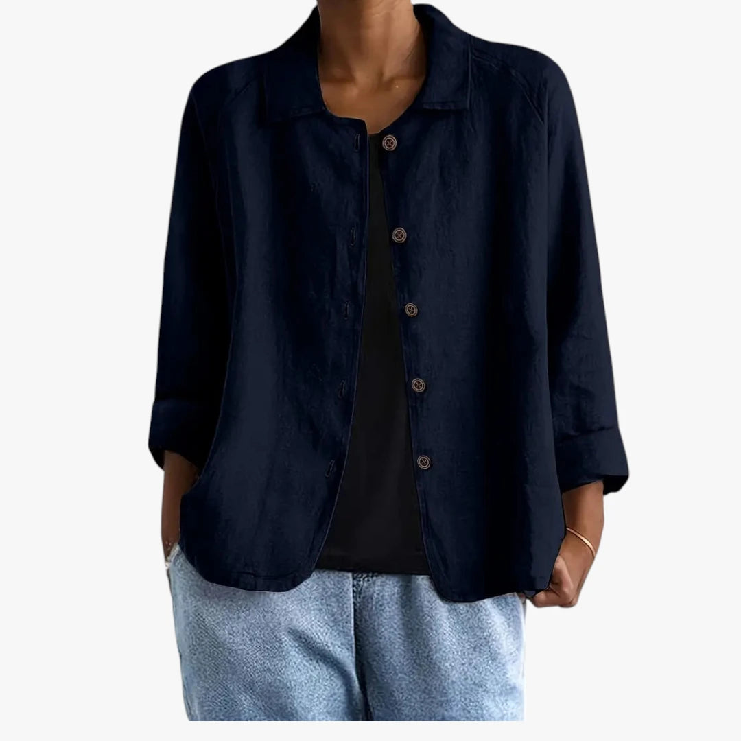 Dame Langærmet Skjortebluse med Knapper og krave