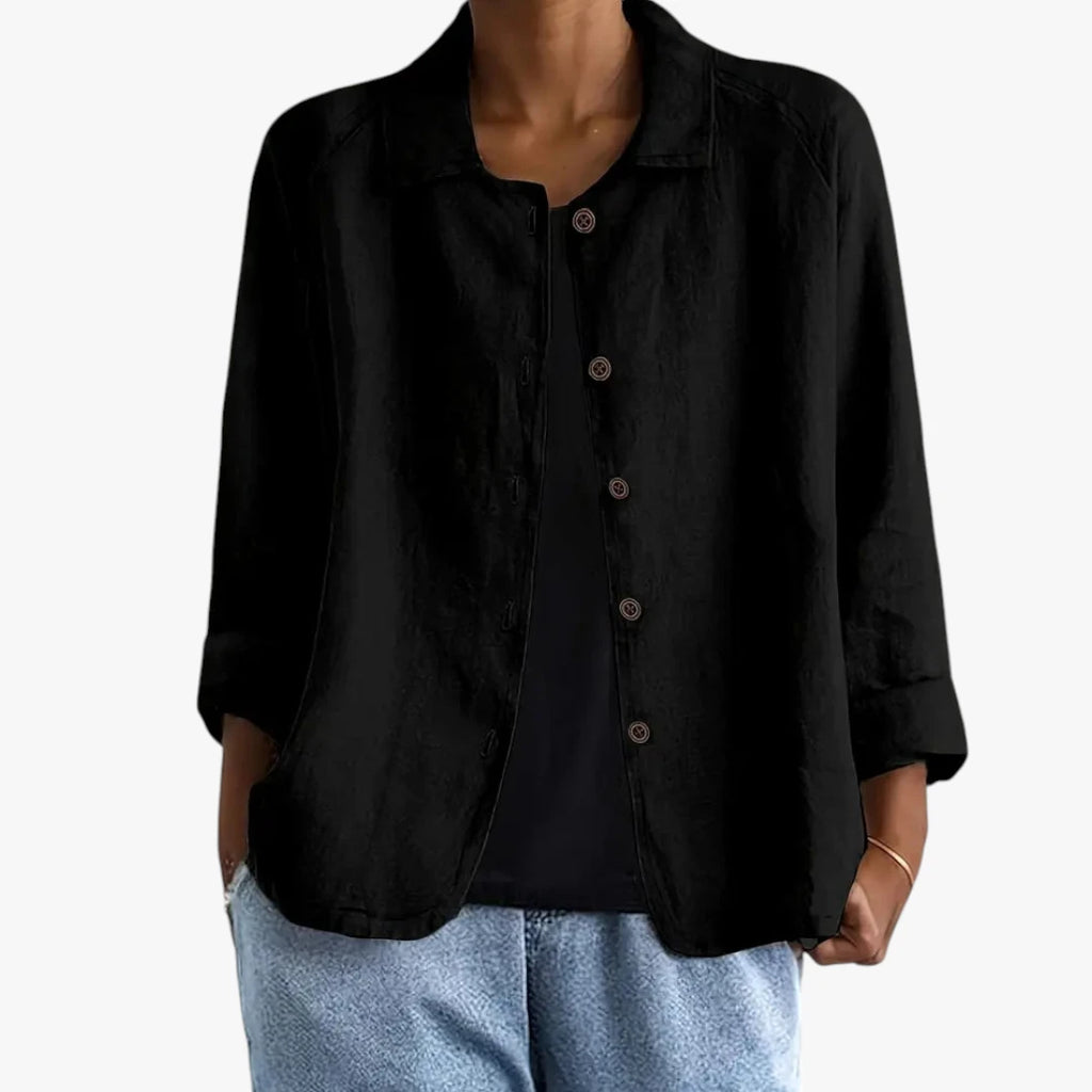 Dame Langærmet Skjortebluse med Knapper og krave