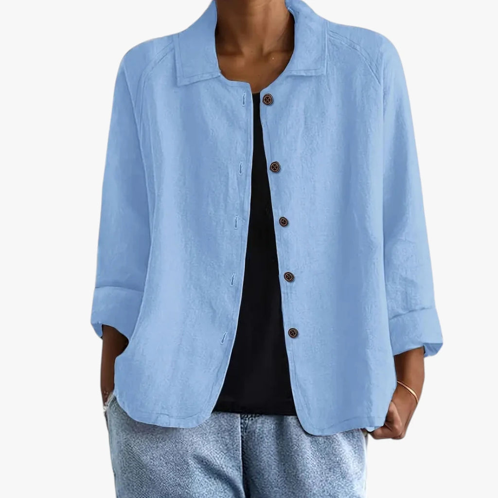 Dame Langærmet Skjortebluse med Knapper og krave