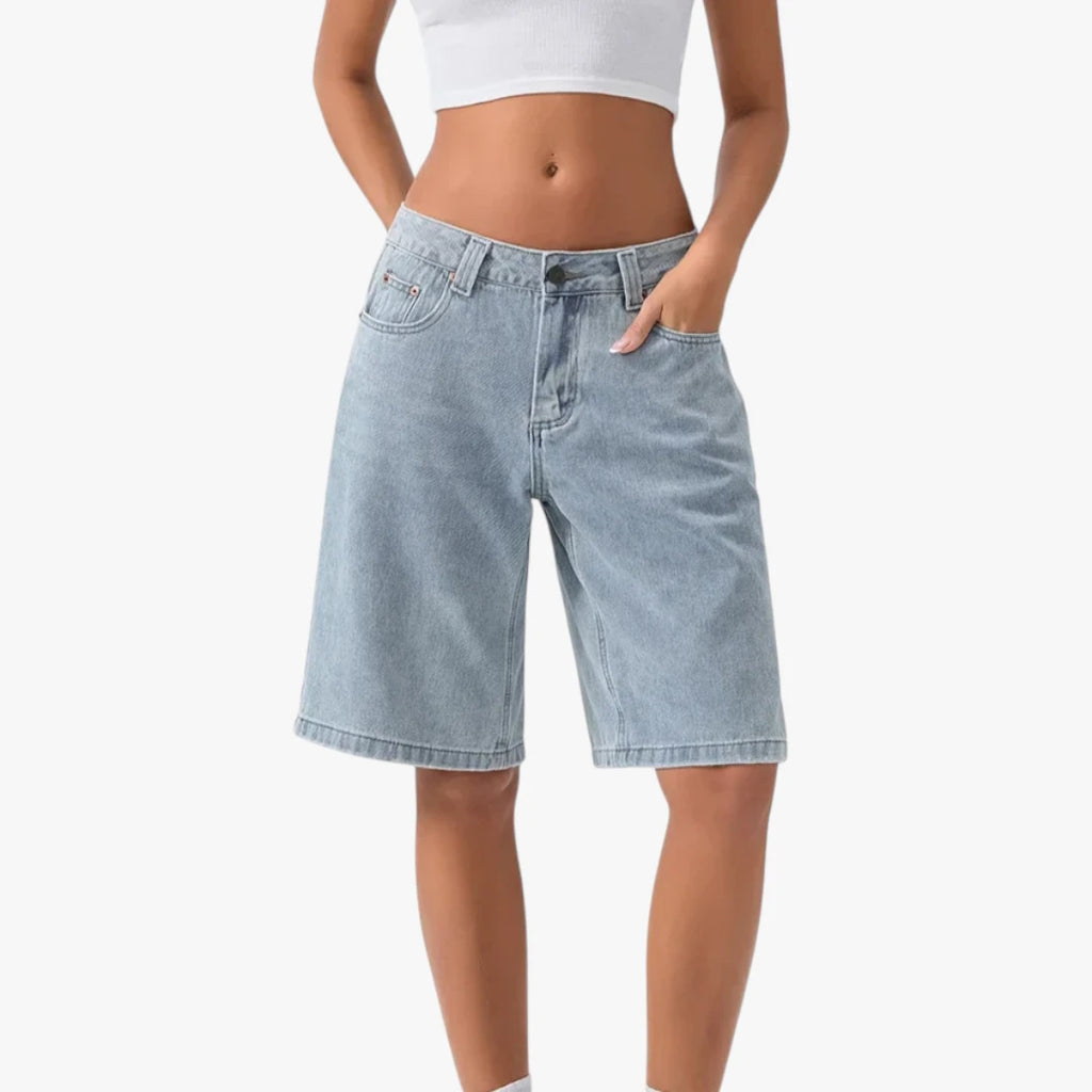Dame Lange Shorts med Løse Pasform og Lynlås