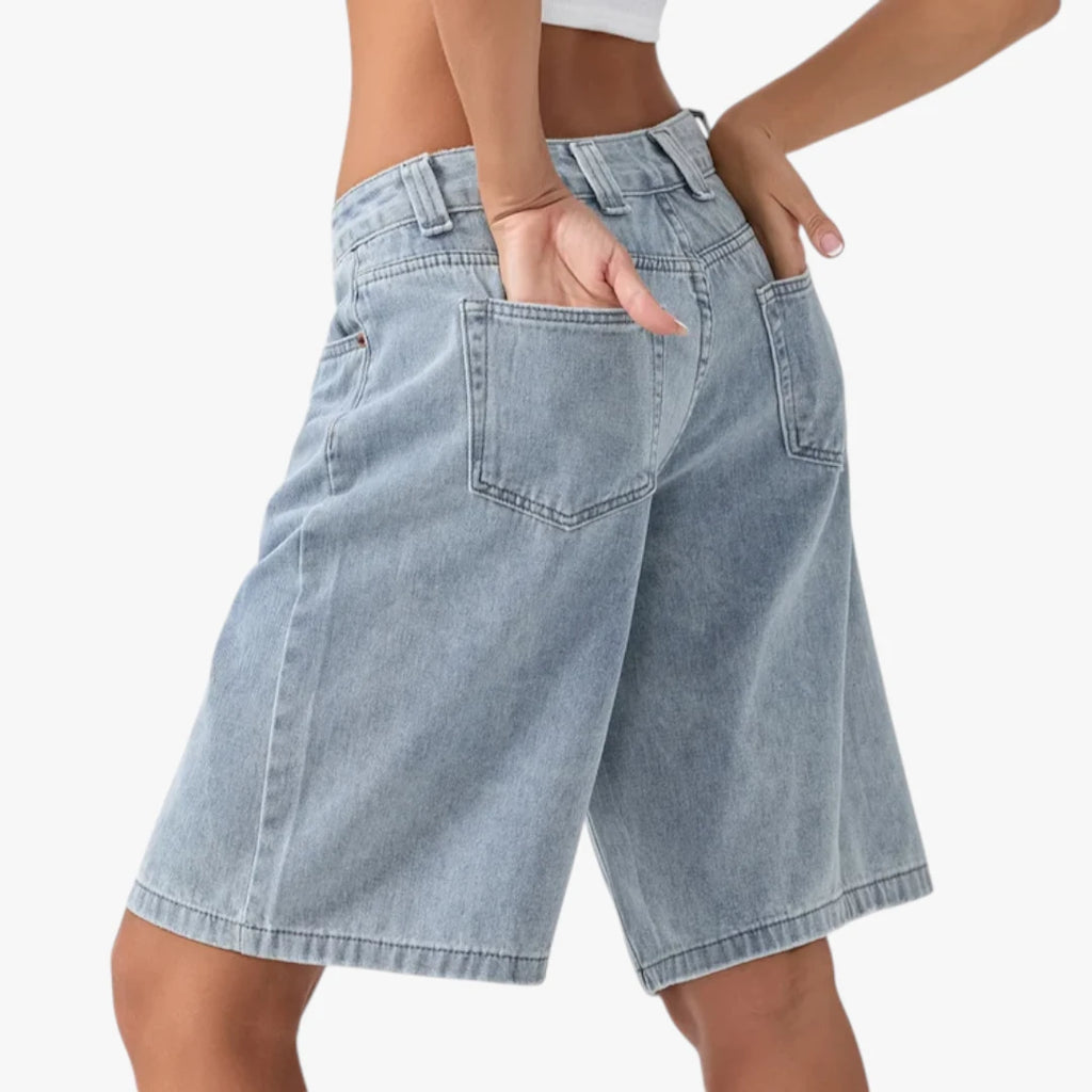 Dame Lange Shorts med Løse Pasform og Lynlås