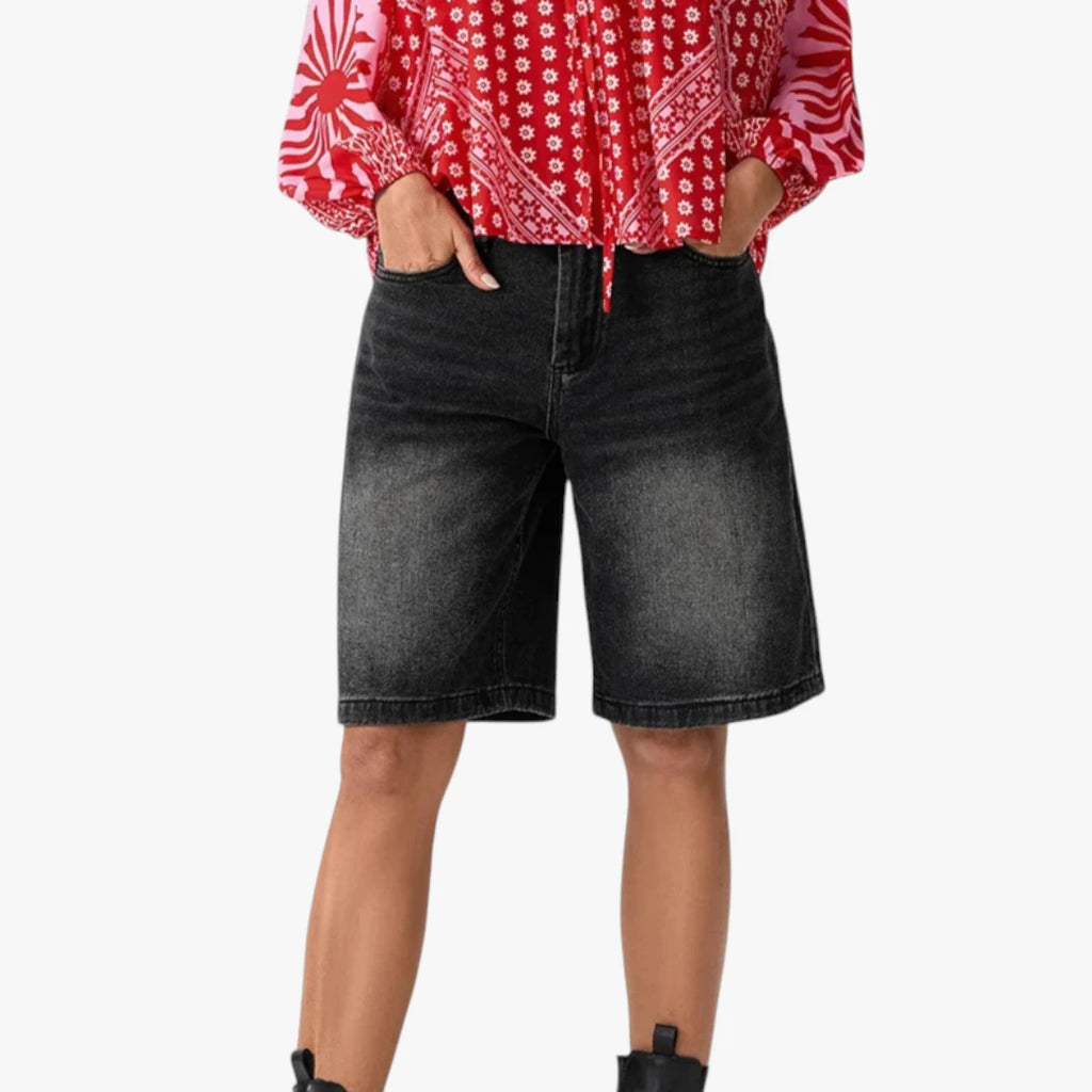 Dame Lange Shorts med Løse Pasform og Lynlås