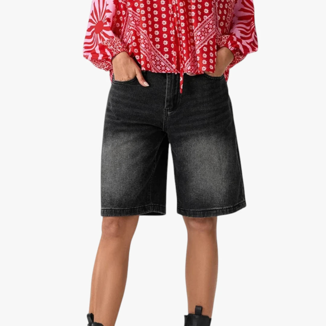 Dame Lange Shorts med Løse Pasform og Lynlås