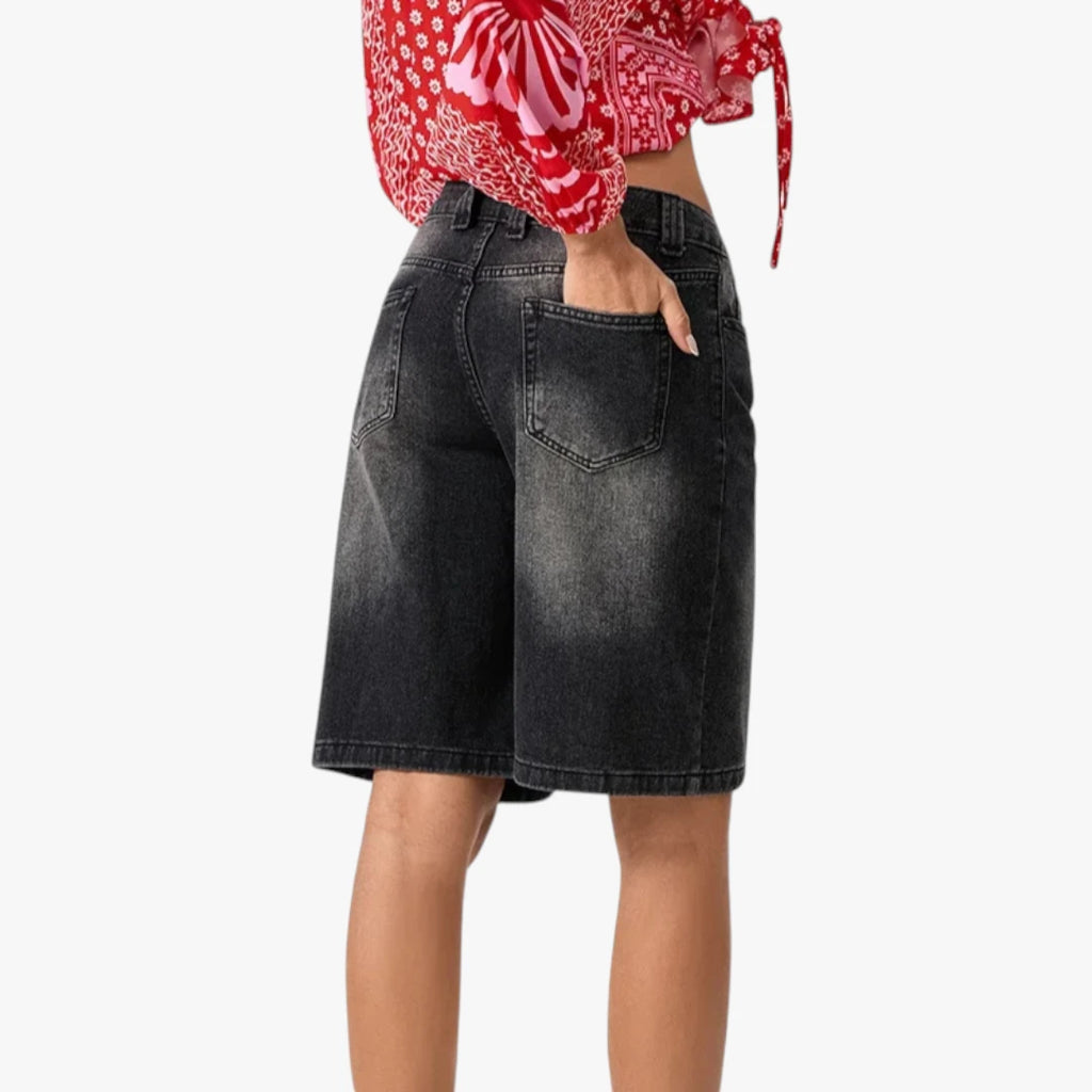 Dame Lange Shorts med Løse Pasform og Lynlås