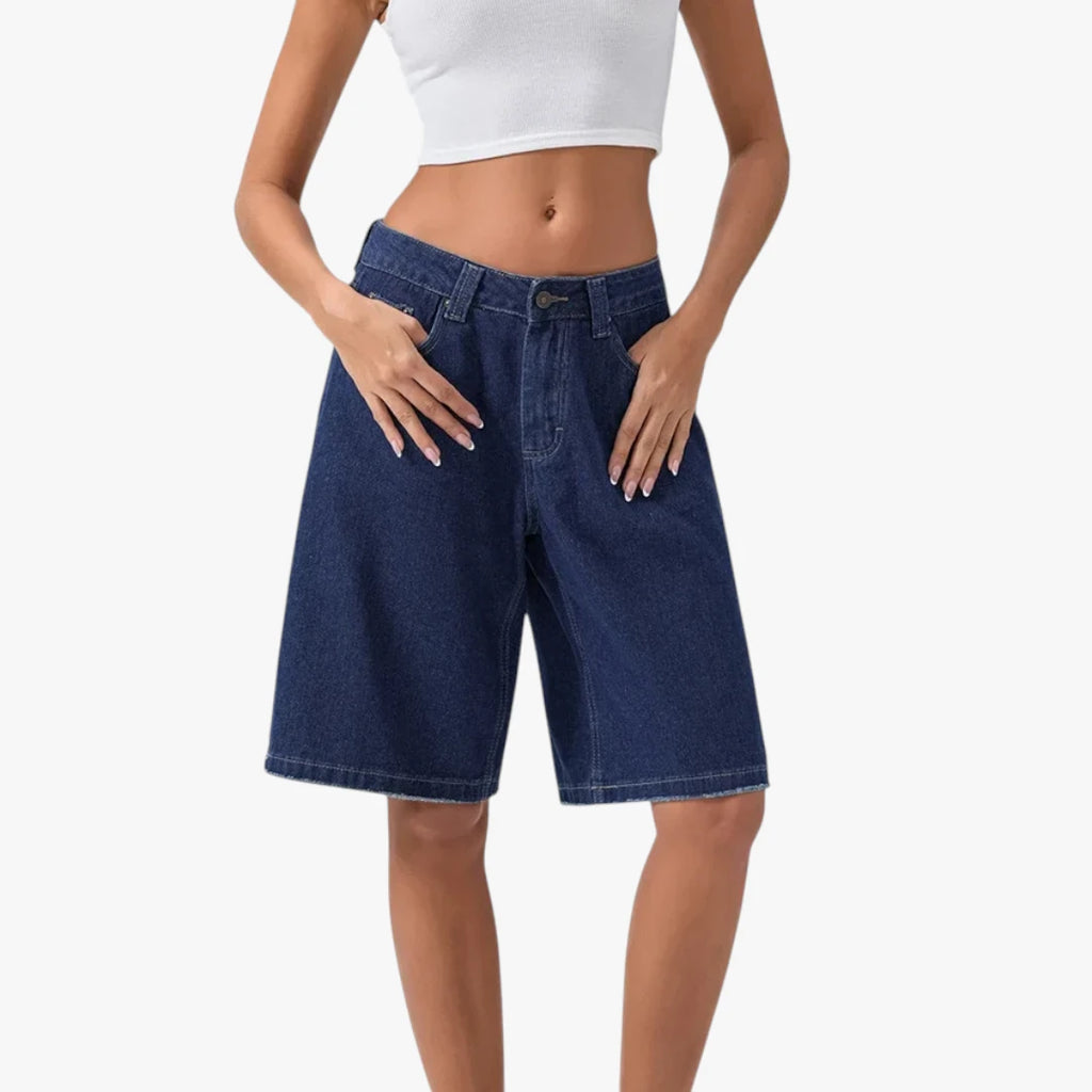 Dame Lange Shorts med Løse Pasform og Lynlås