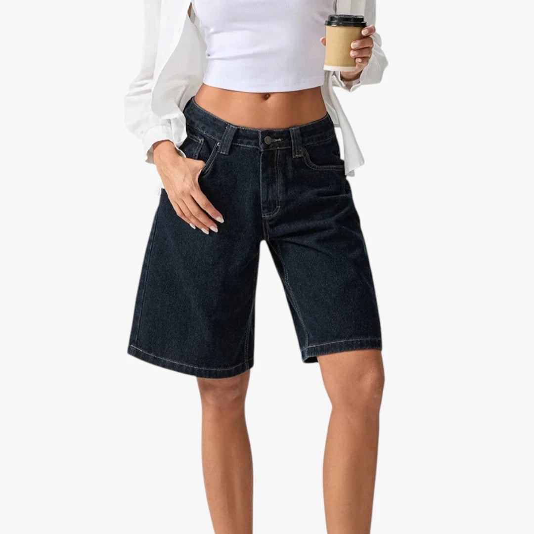 Dame Lange Shorts med Løse Pasform og Lynlås