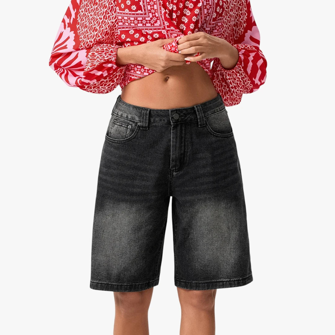 Dame Lange Shorts med Løse Pasform og Lynlås