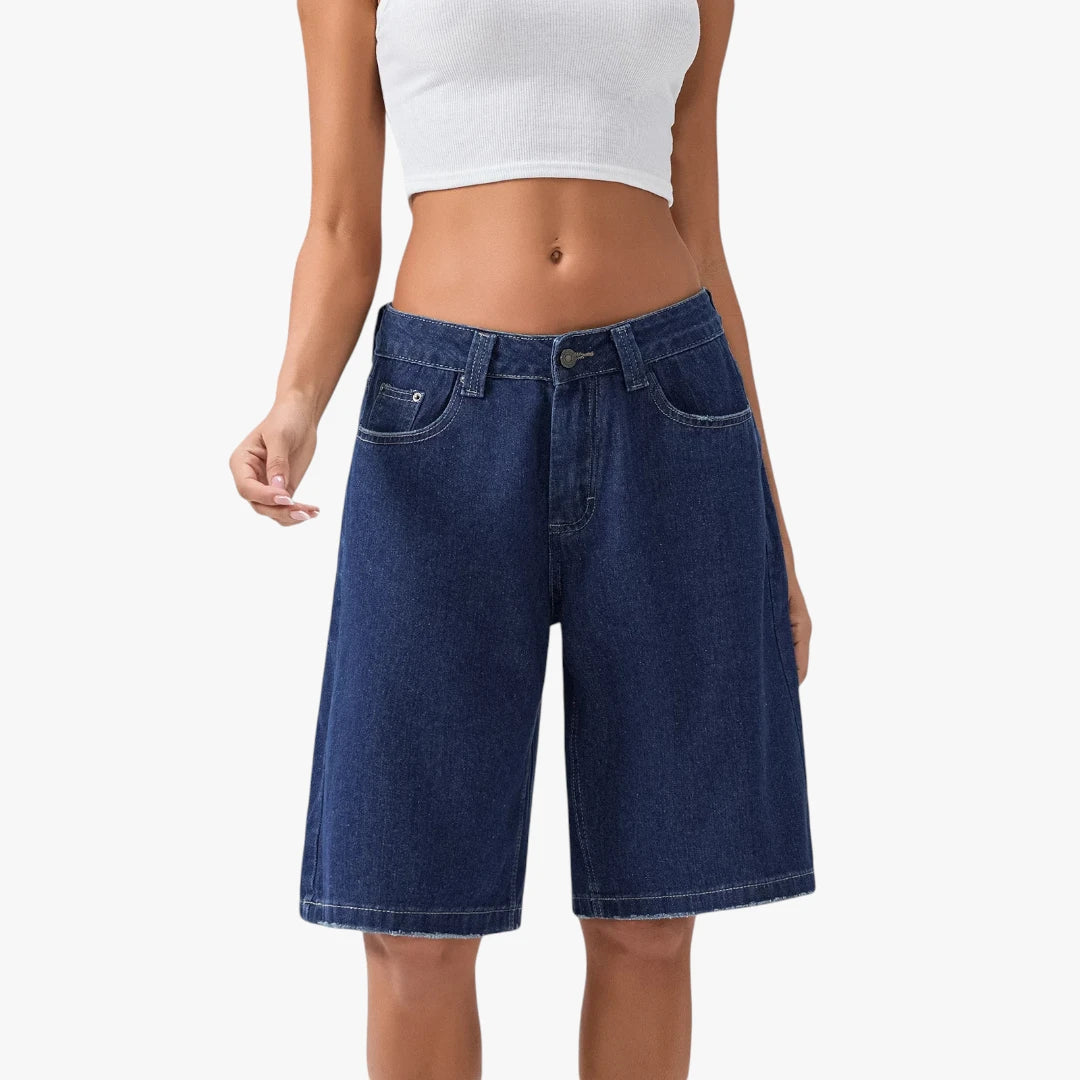 Dame Lange Shorts med Løse Pasform og Lynlås