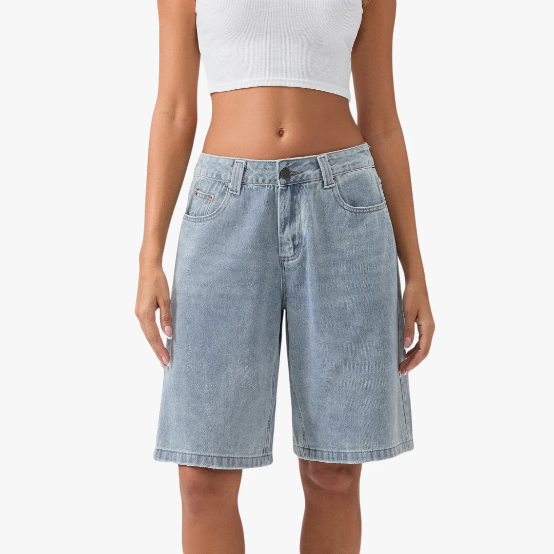 Dame Lange Shorts med Løse Pasform og Lynlås