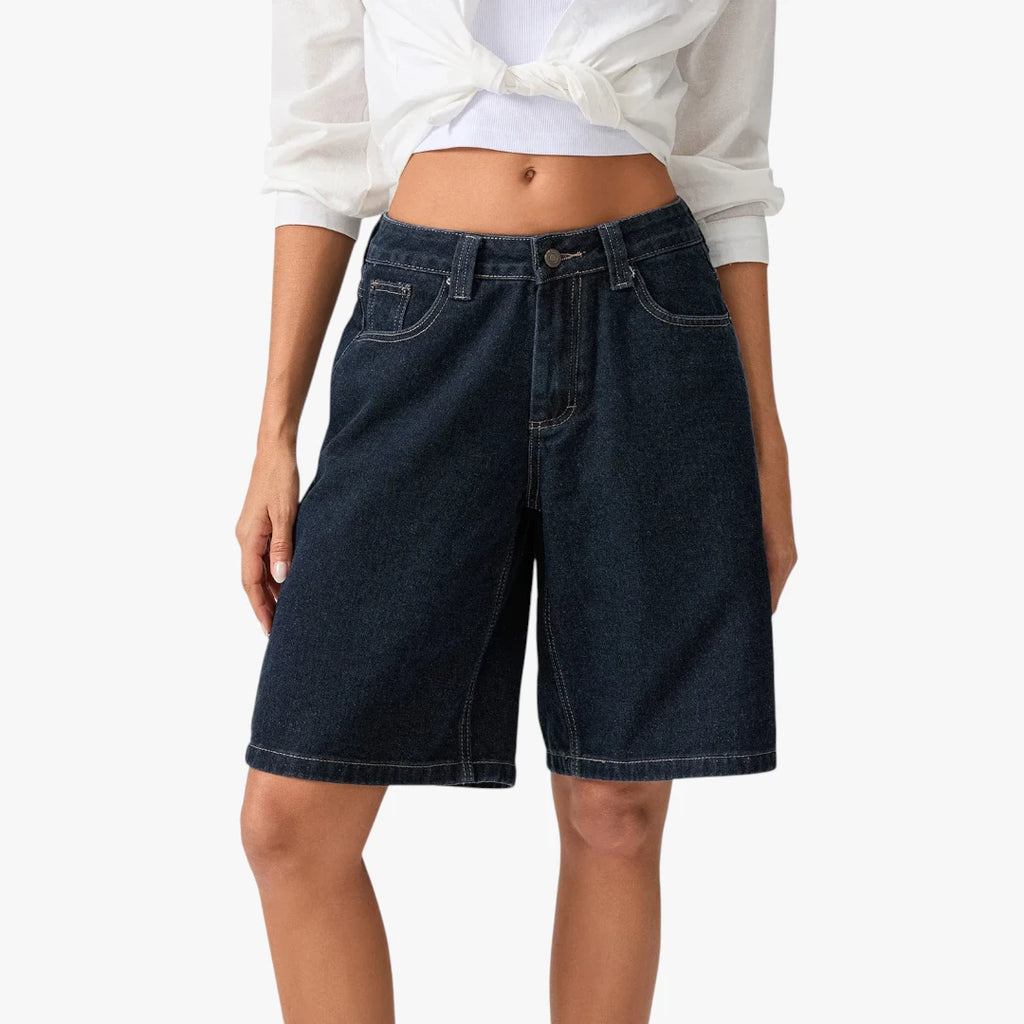 Dame Lange Shorts med Løse Pasform og Lynlås