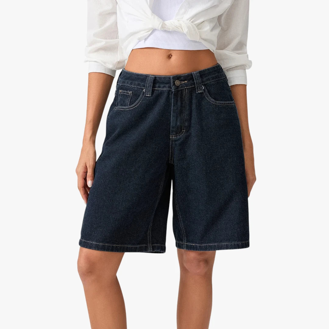 Dame Lange Shorts med Løse Pasform og Lynlås