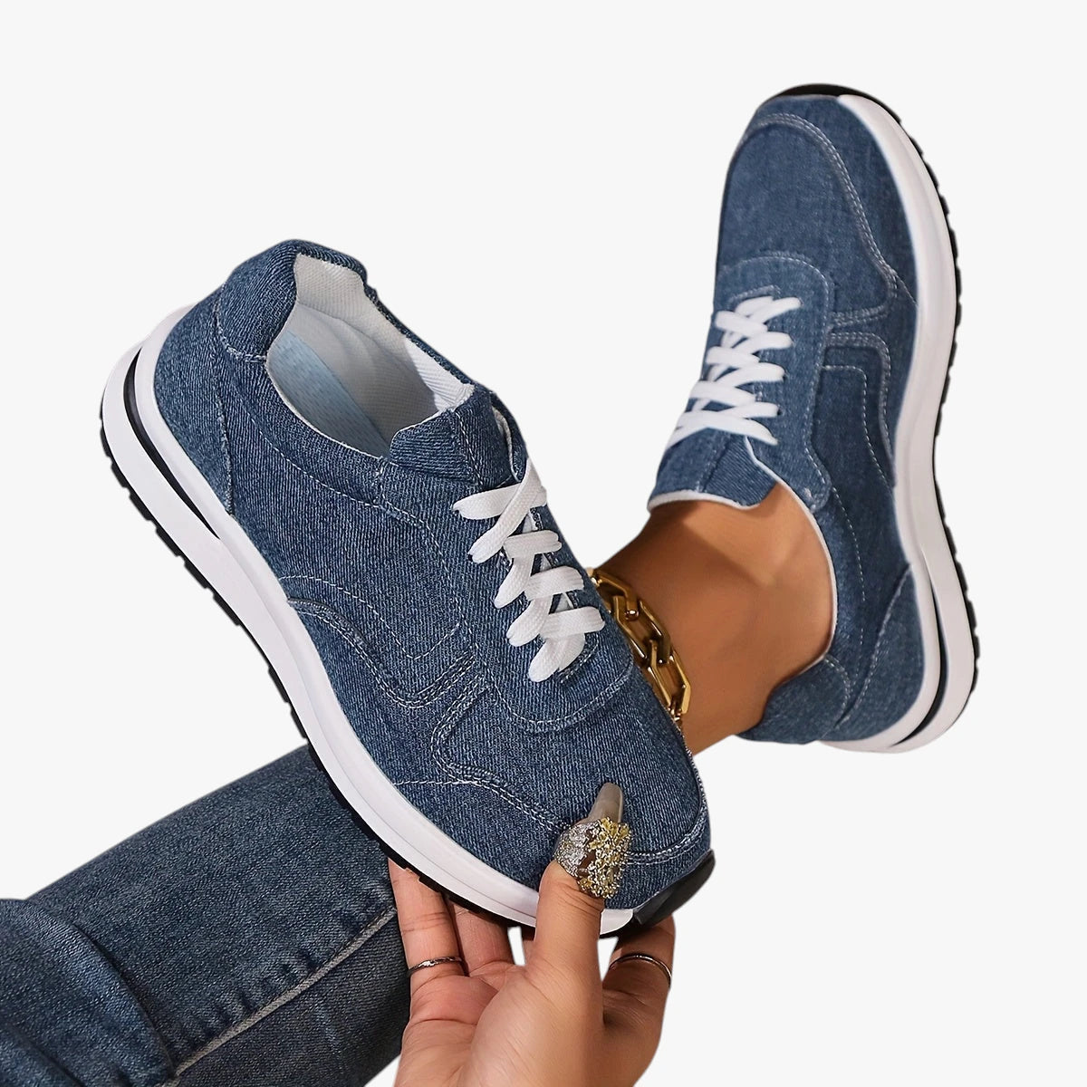 Dame Lette Brede Sneakers med For og Snøre