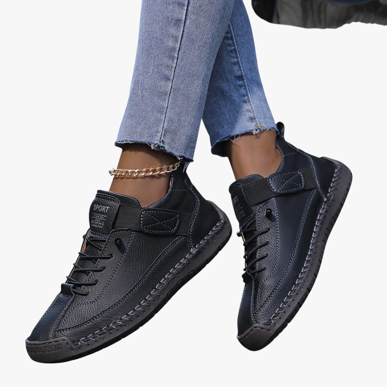Dame Lette Slip-on Sneakers med Velcro og Snøre