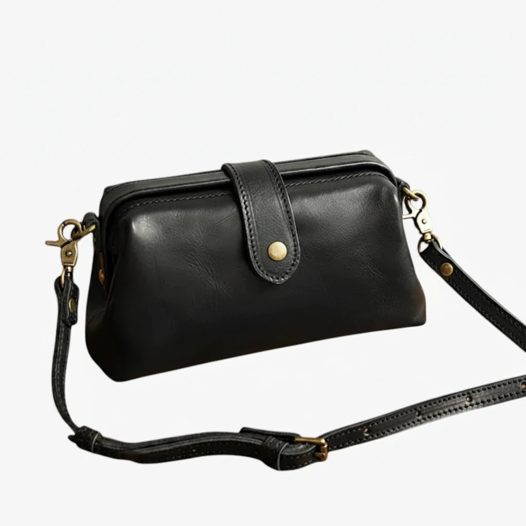Dame Lille Vintage Crossbody Taske med Lynlås og Justerbar Rem