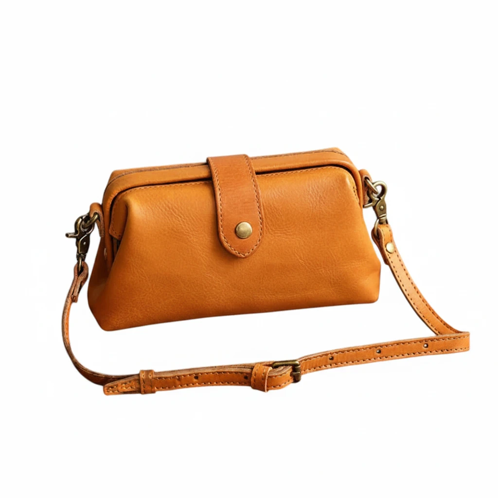 Dame Lille Vintage Crossbody Taske med Lynlås og Justerbar Rem