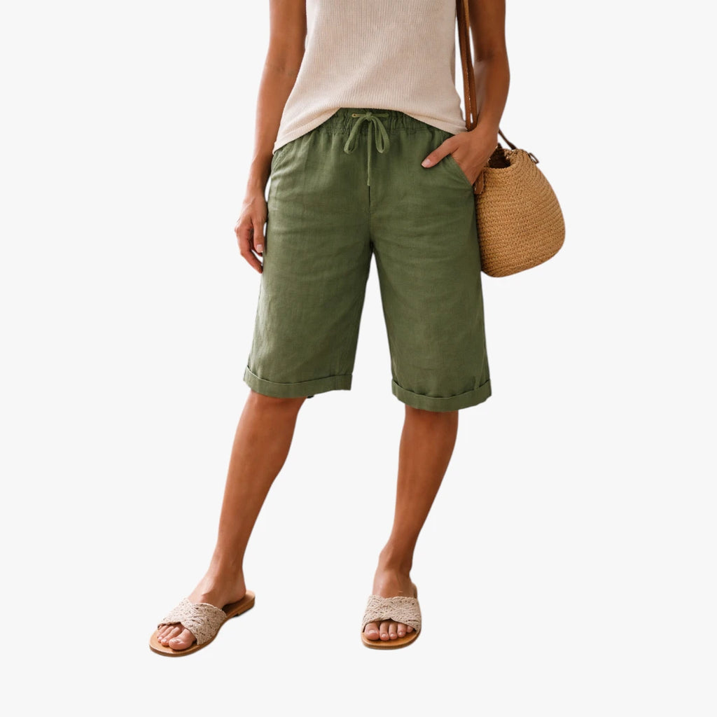Dame Løs Knælange Shorts med Sidelommer