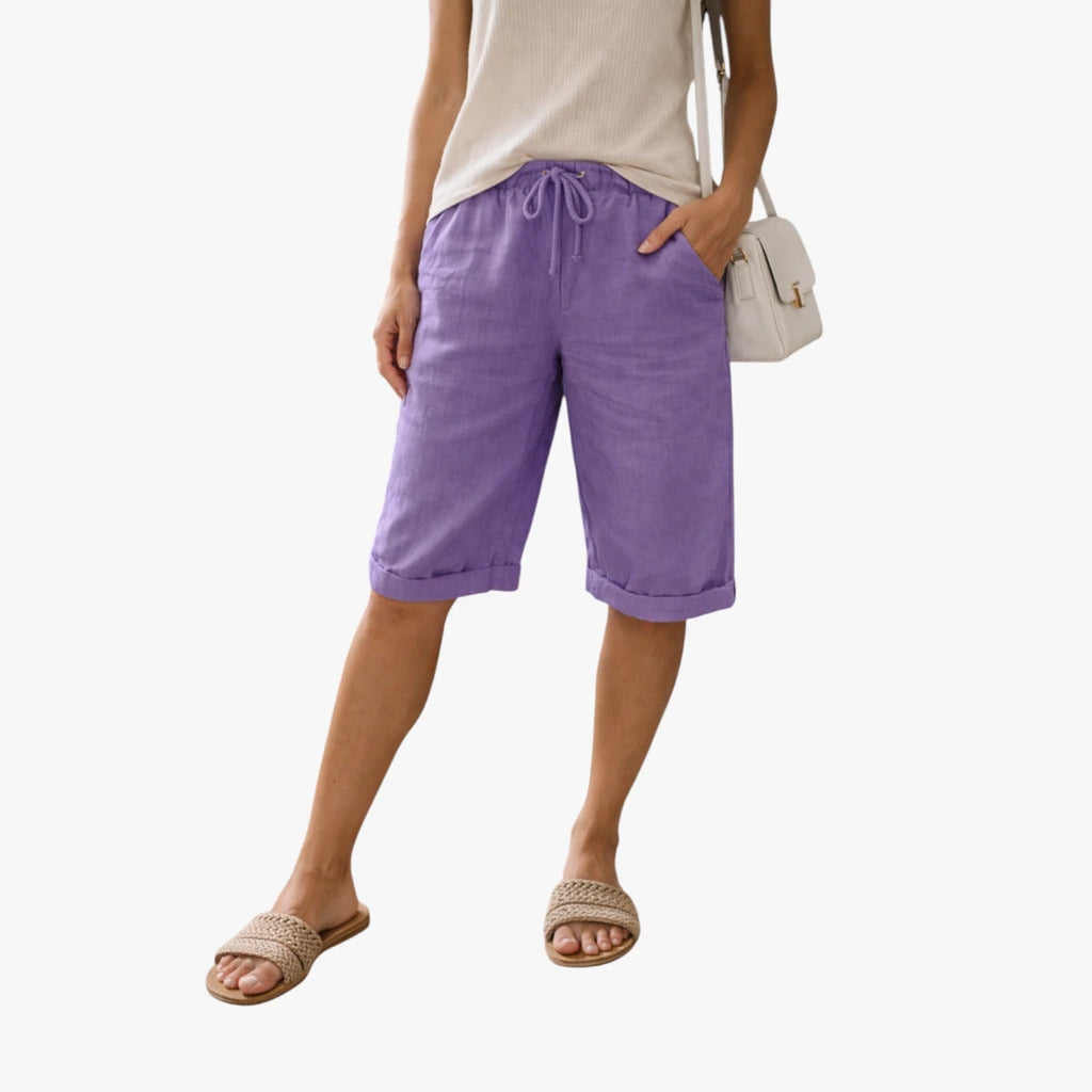 Dame Løs Knælange Shorts med Sidelommer