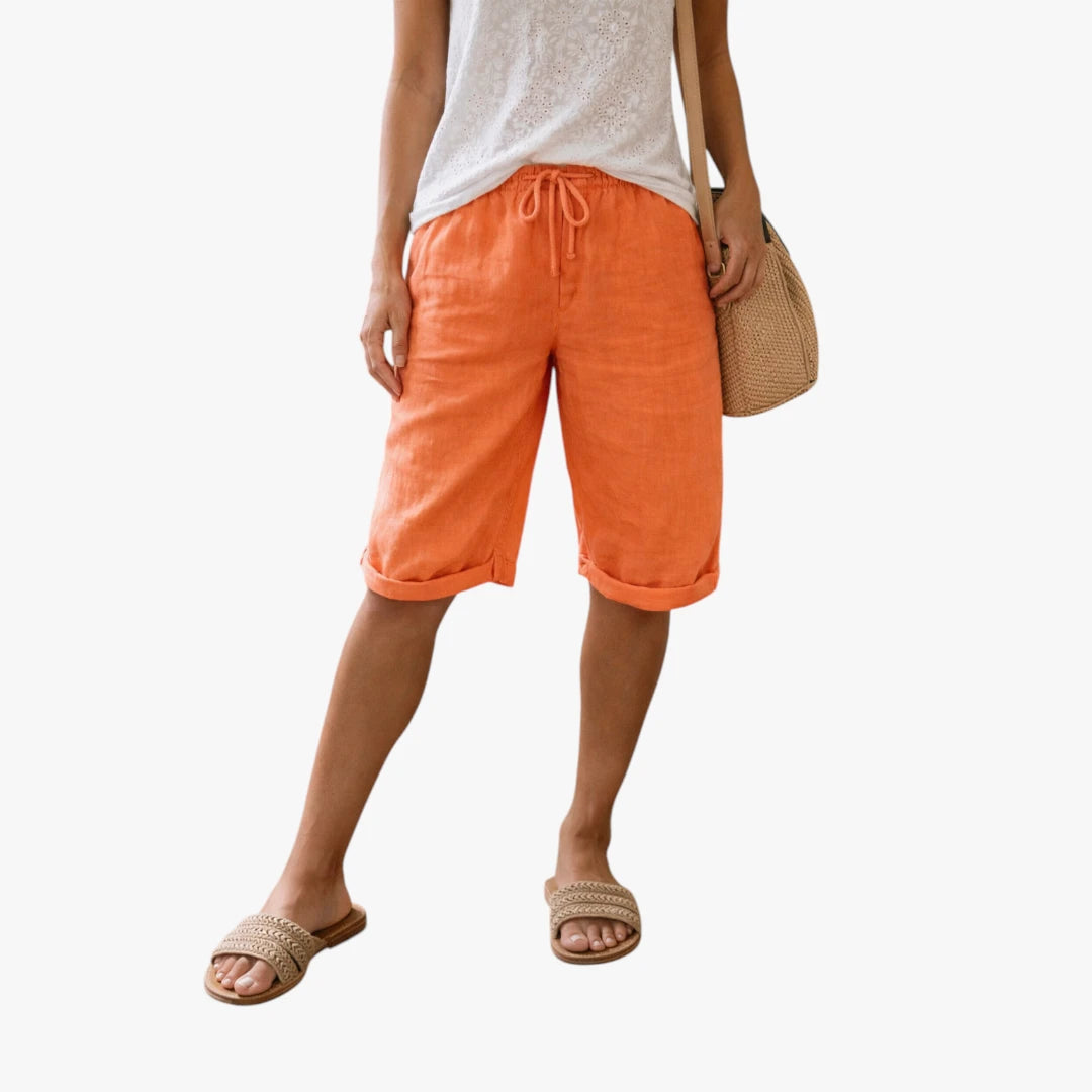 Dame Løs Knælange Shorts med Sidelommer