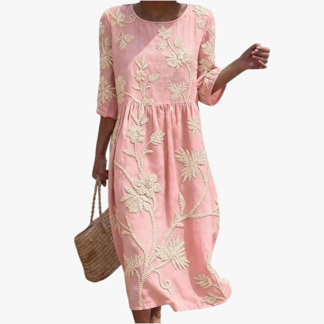 Dame Løs  Midi Sommerkjole med Blomster