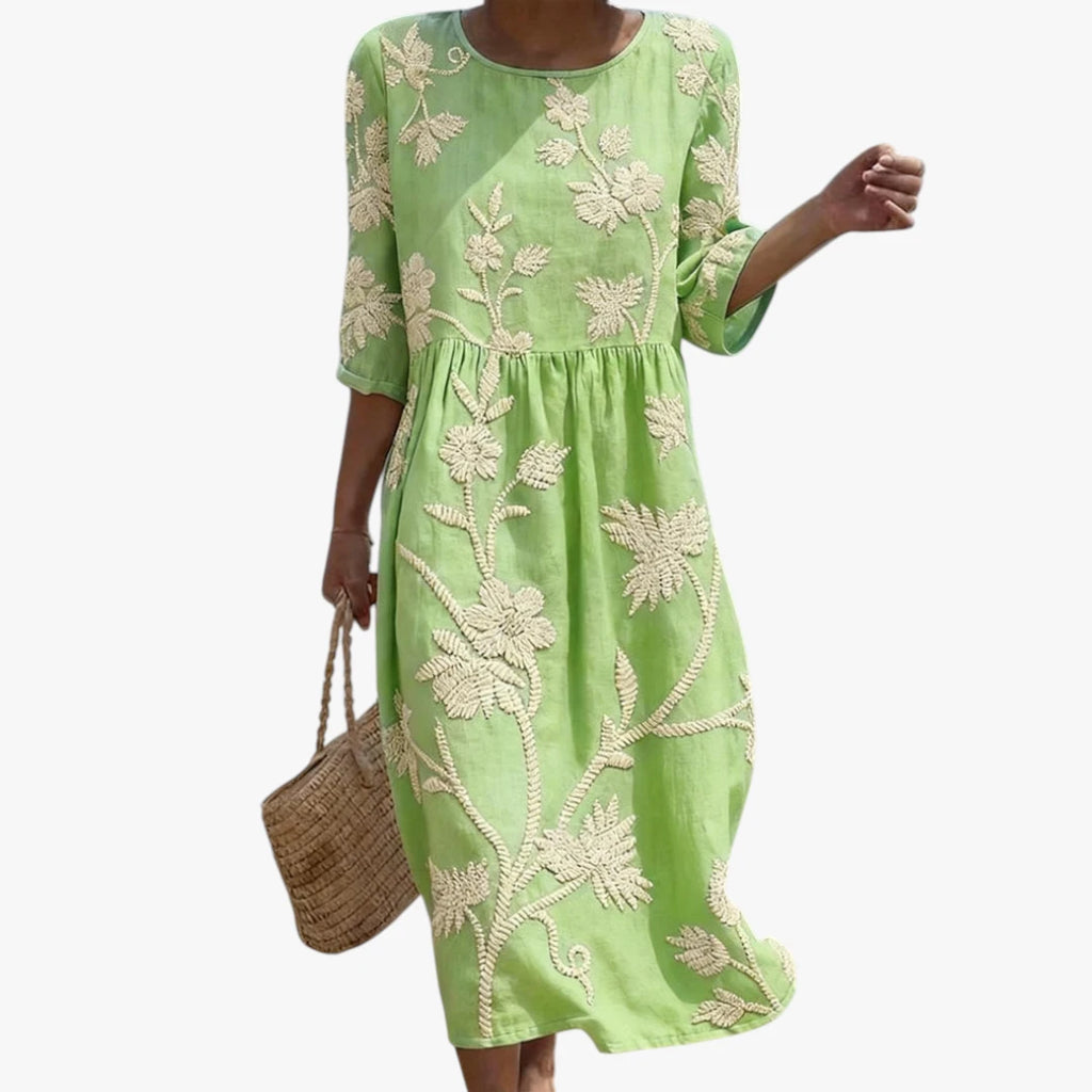 Dame Løs  Midi Sommerkjole med Blomster