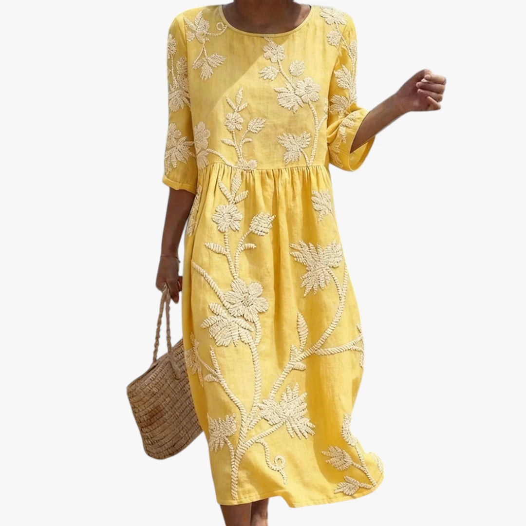 Dame Løs  Midi Sommerkjole med Blomster