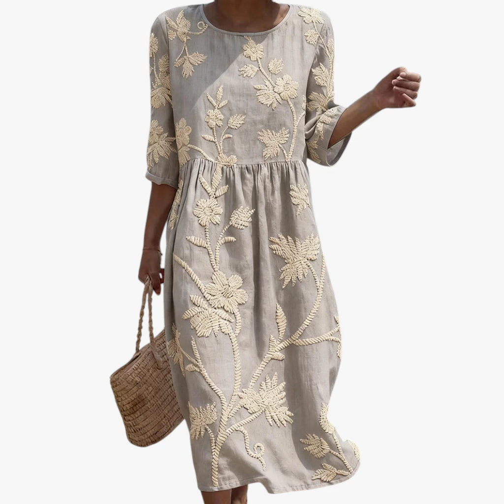 Dame Løs  Midi Sommerkjole med Blomster